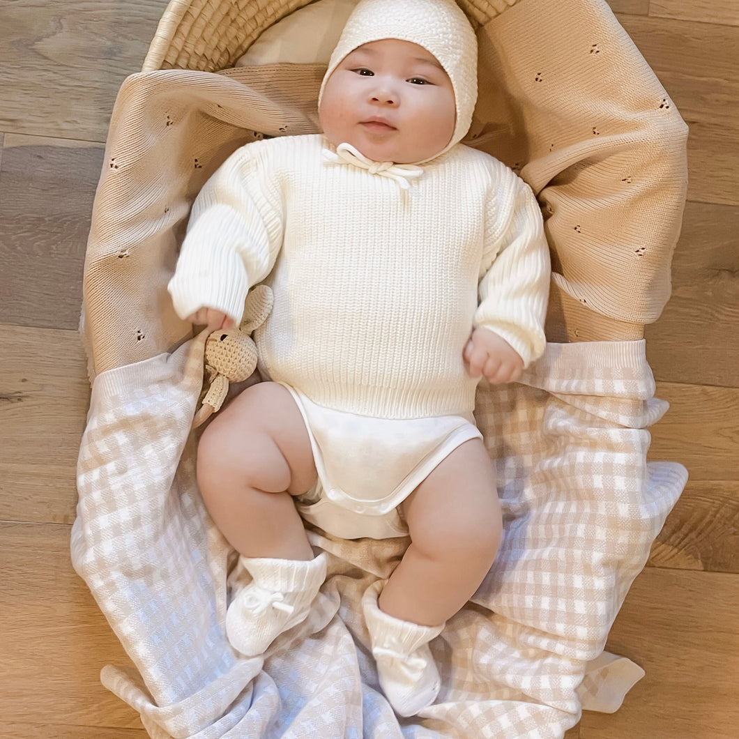 Gingham Luxe Heirloom Baby Blanket (Caramel)