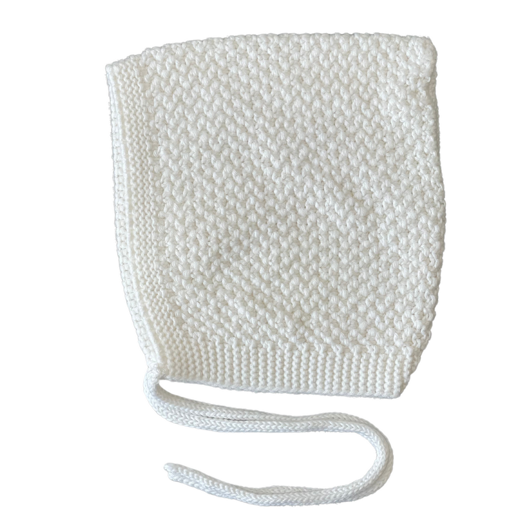 Hand Knitted Cotton Bonnet (Milk)